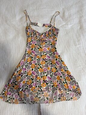 Sky to Moon Floral Short Sundress with Yellow & Lavender Flowers